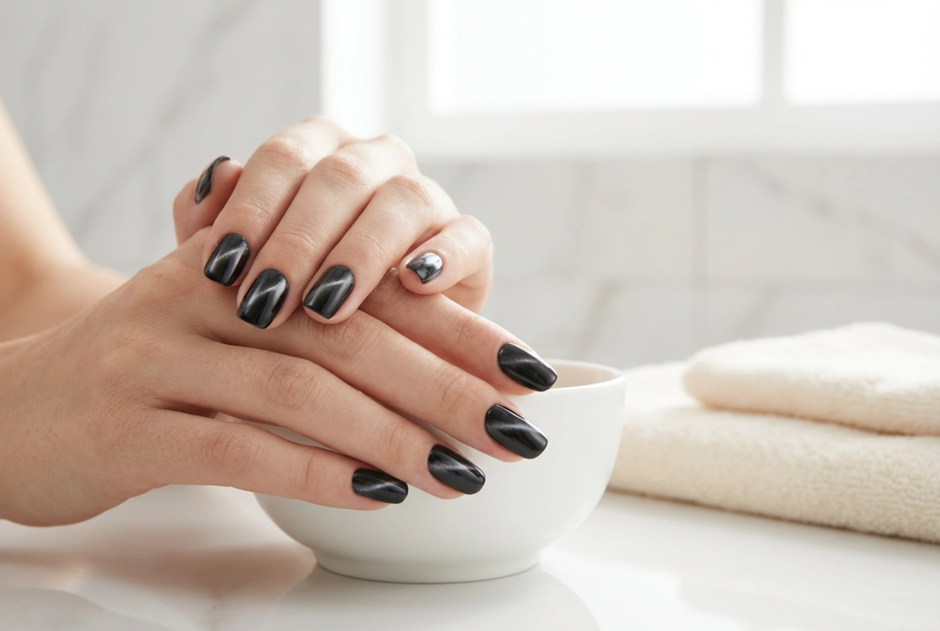 Uñas ojo de gato negras: cómo crear la línea magnética y fijar el efecto