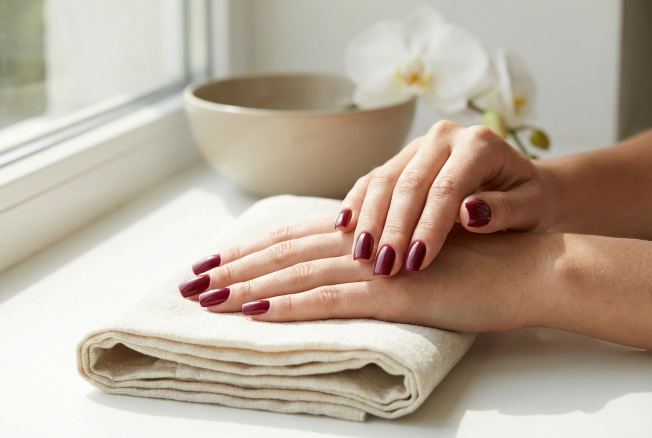 Uñas cuadradas burdeos: cómo darles forma y pintarlas sin desbordar la cutícula