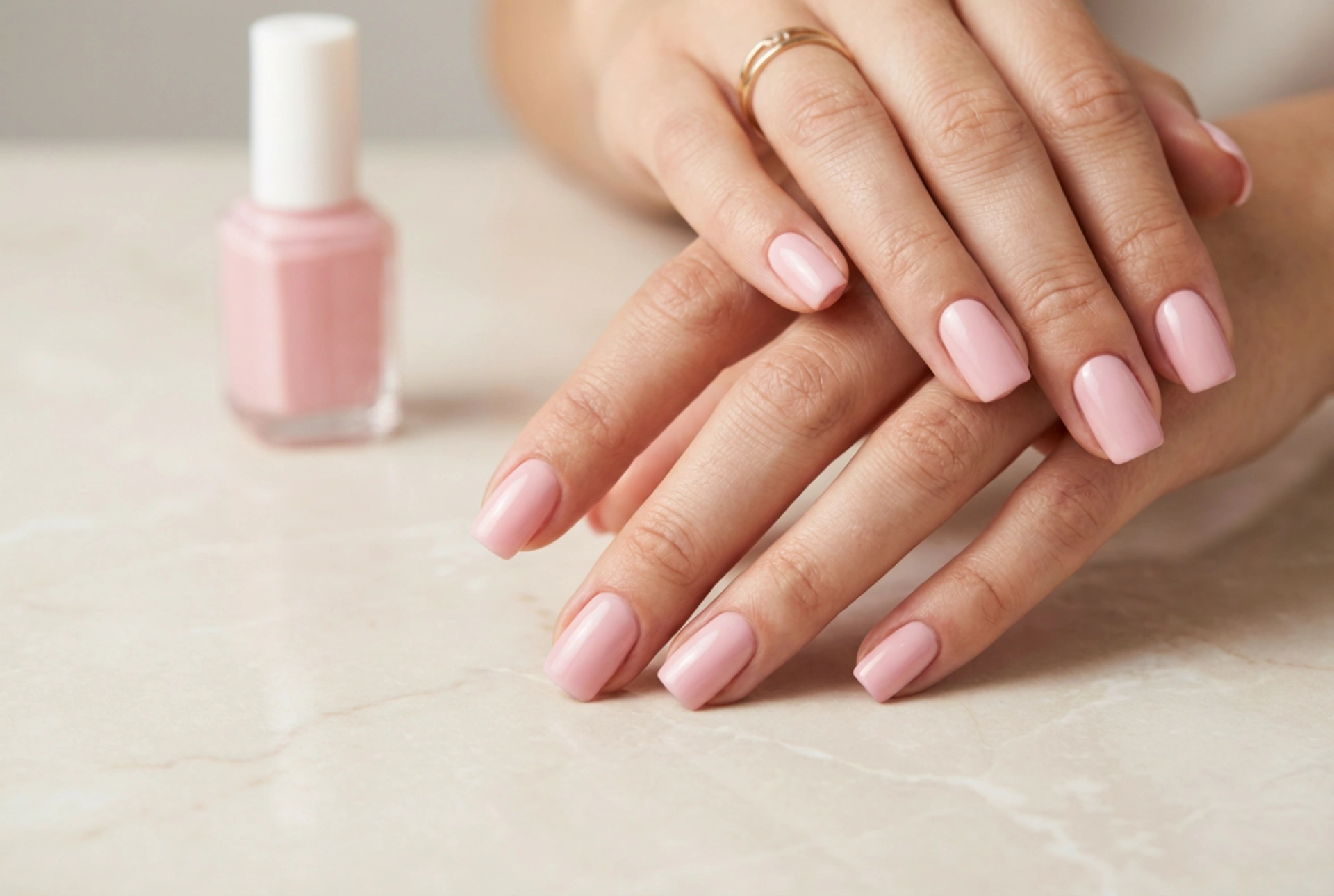 Uñas cuadradas rosas: manicura sutil paso a paso