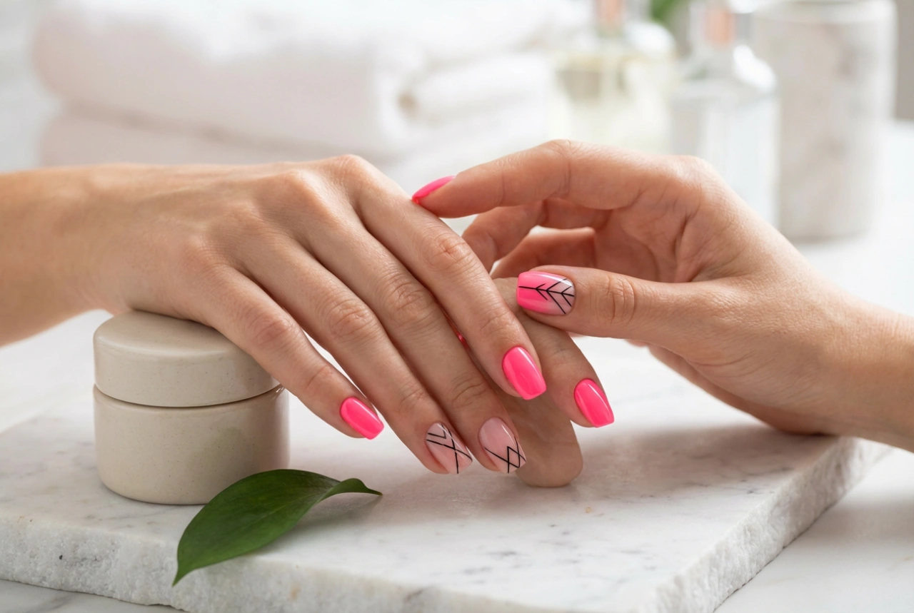 Uñas rosa neón con negro: diseños de contraste paso a paso