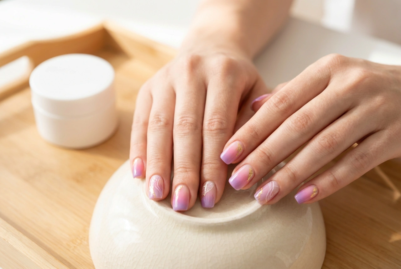 Uñas rosadas y violetas: ombré, láminas y diseños delicados