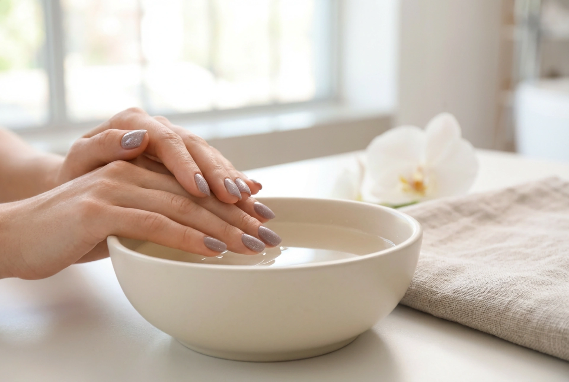 Uñas rosa y gris con purpurina: un brillo elegante sin excesos