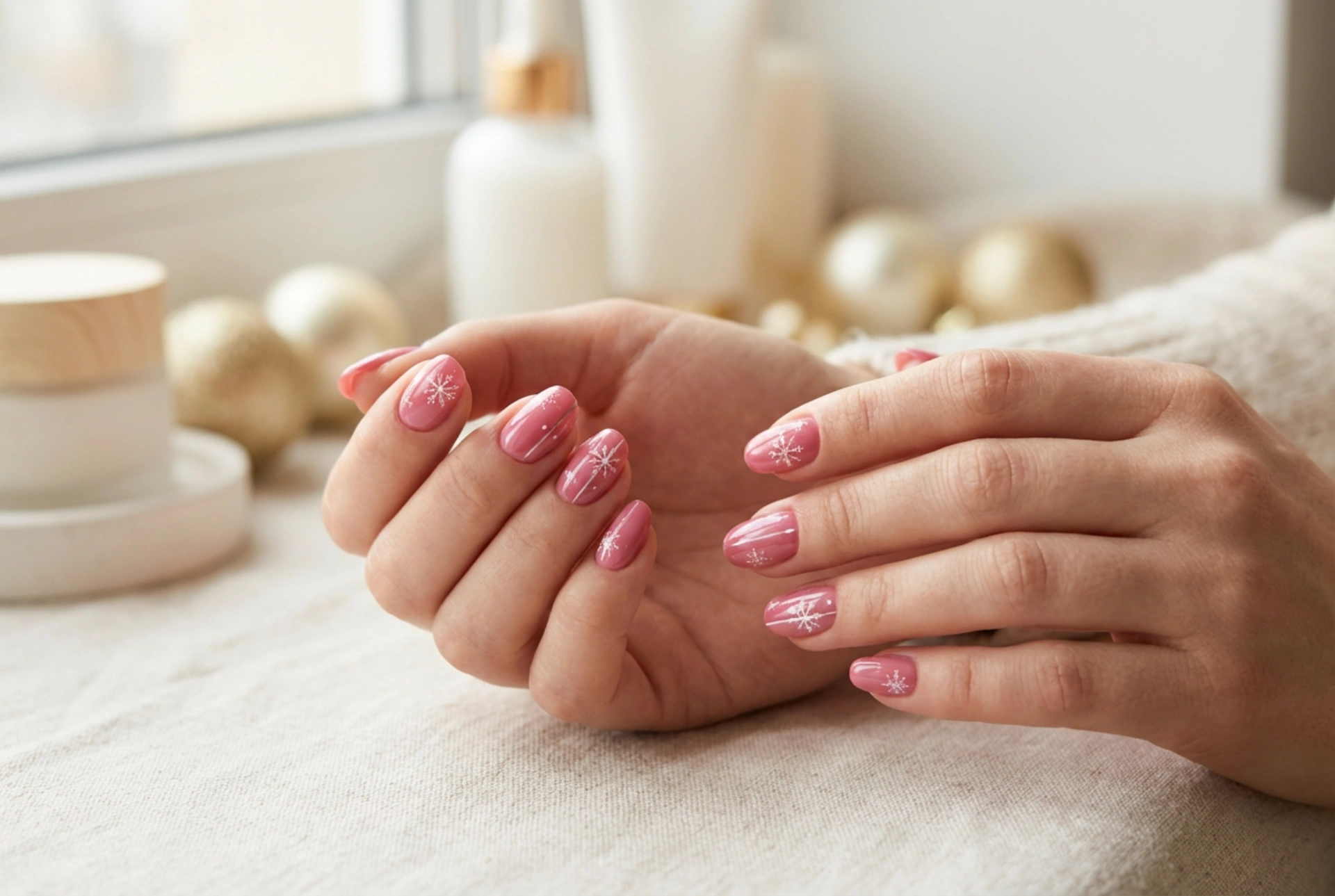 Navidad en rosa: uñas navideñas rosas con diseños sencillos