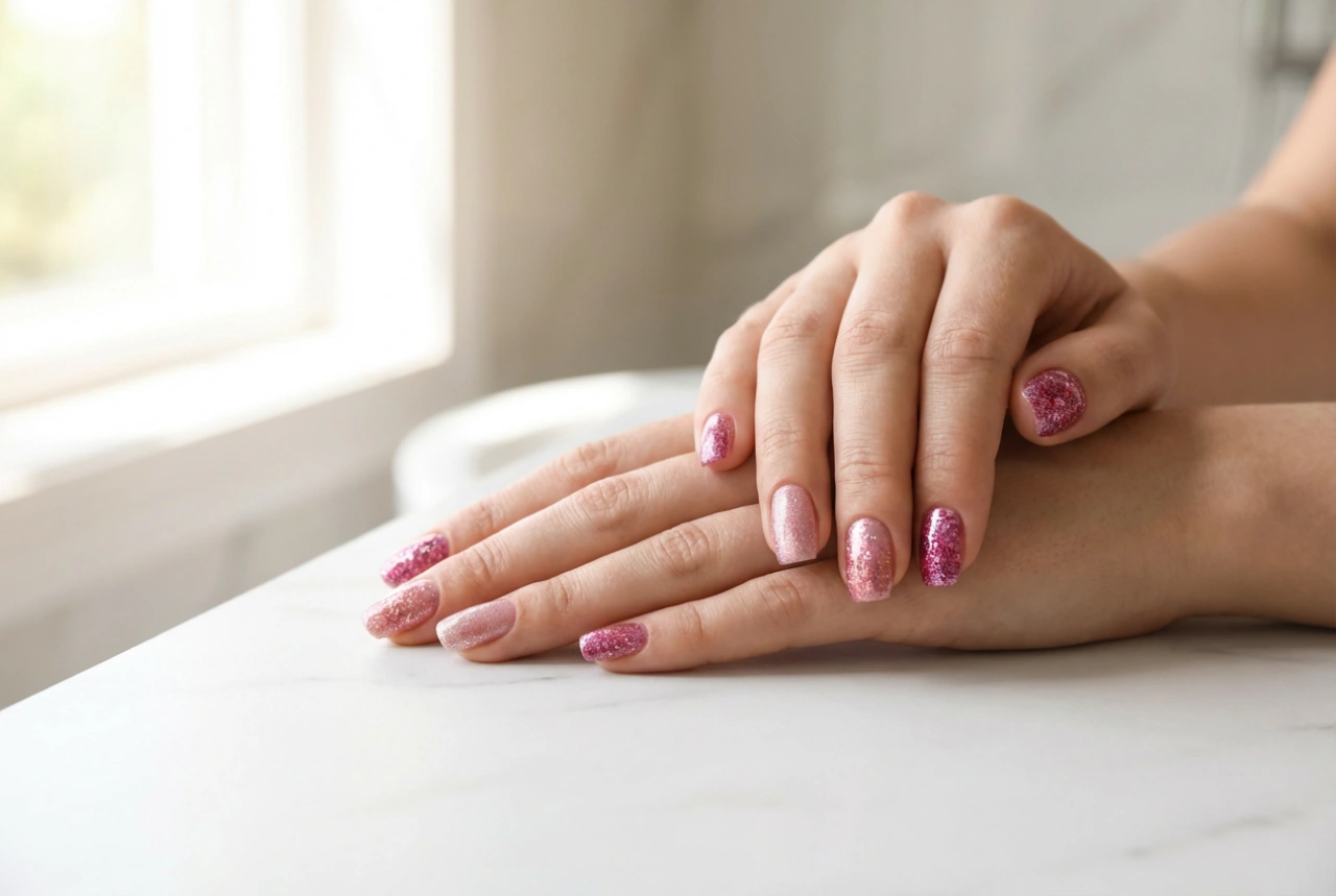 Uñas con purpurina rosa: cómo combinar tonos y texturas