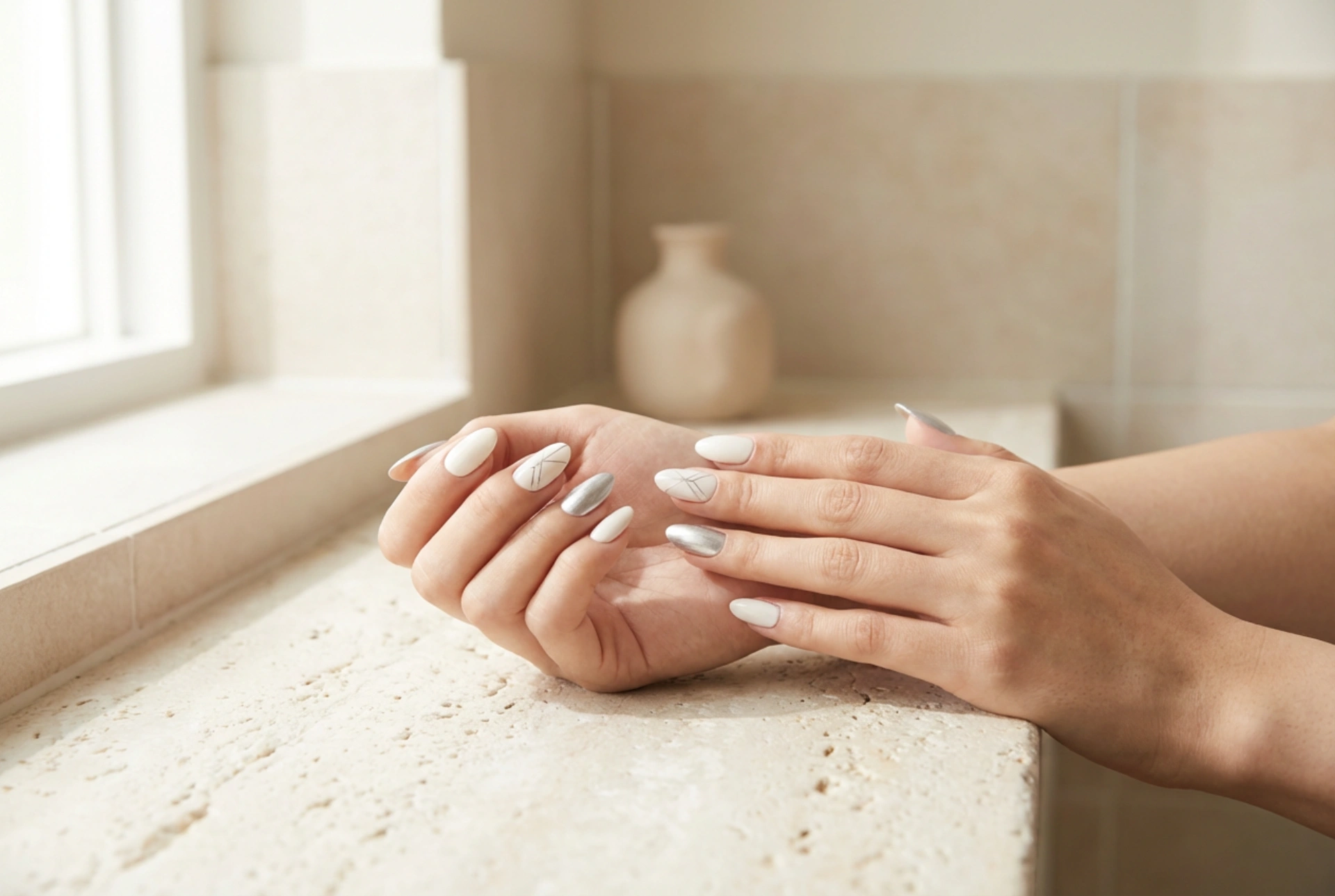 Uñas blancas y plateadas: combinaciones elegantes y diseños sencillos
