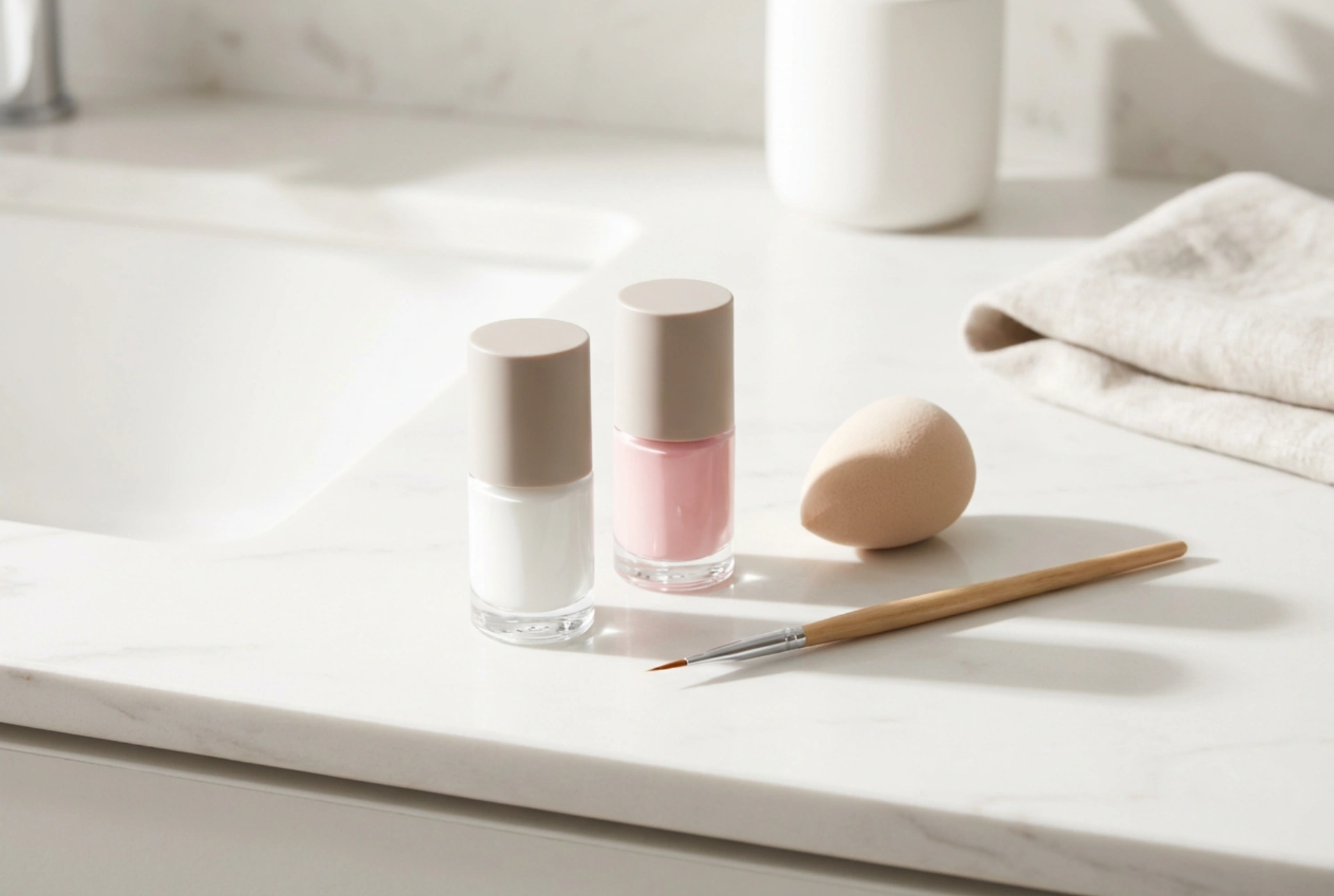 Uñas ombré blanco y rosa paso a paso: esponja y pincel