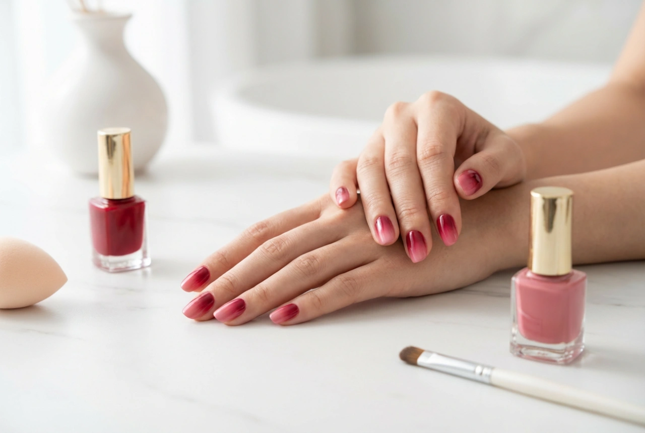 Uñas ombré rojas: técnicas de difuminado con esponja y pincel