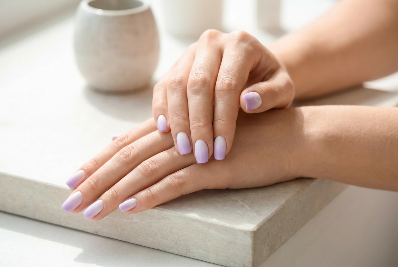 Uñas ombre en tono lavanda: transiciones de color suaves paso a paso