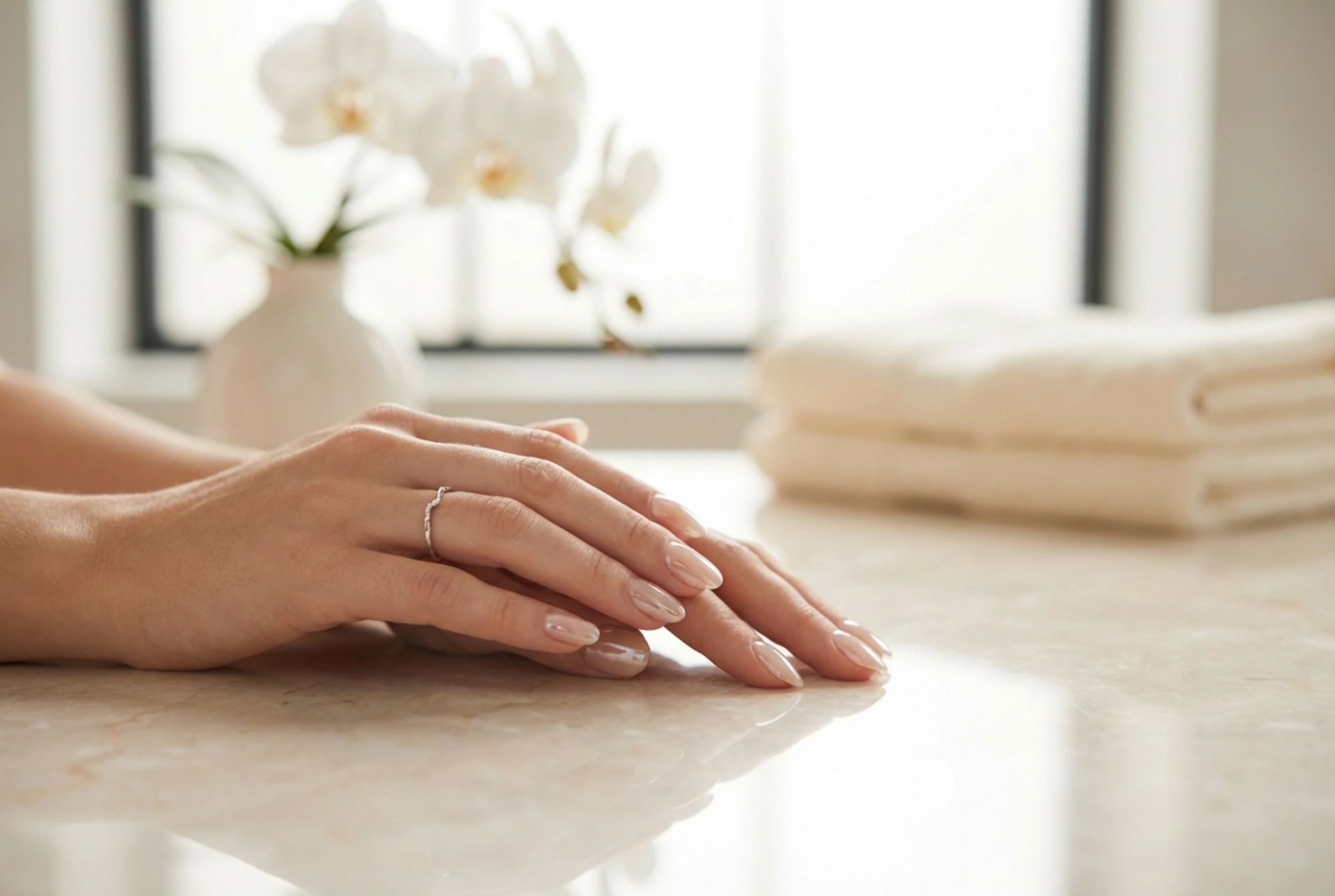 Efecto cristal en las manos: uñas brillantes sin rayas ni arañazos