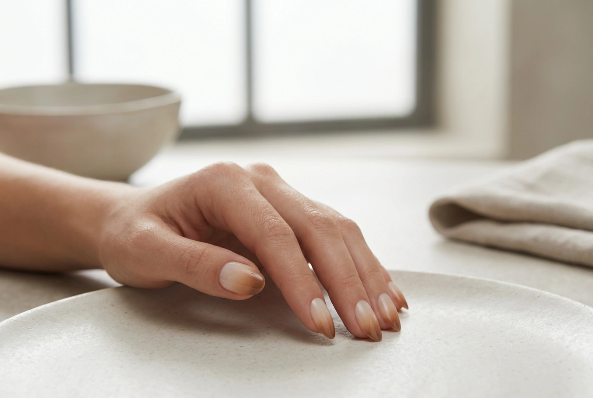 Uñas cappuccino ombre: un gradiente de café sutil para una manicura elegante