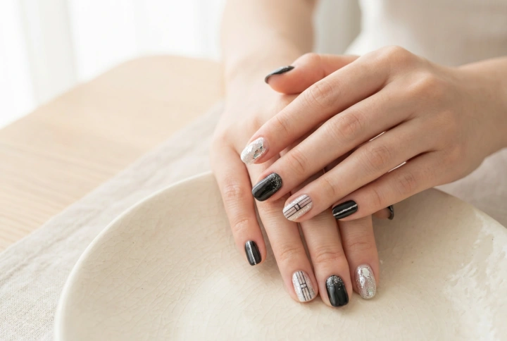 Uñas negras y plateadas: cómo combinar plata y negro, líneas, láminas y purpurina