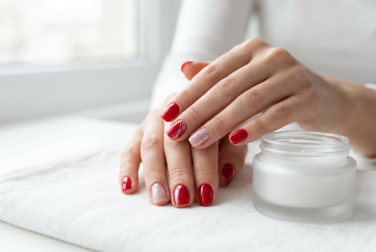 Uñas rojas con plata: líneas, acentos y purpurina paso a paso
