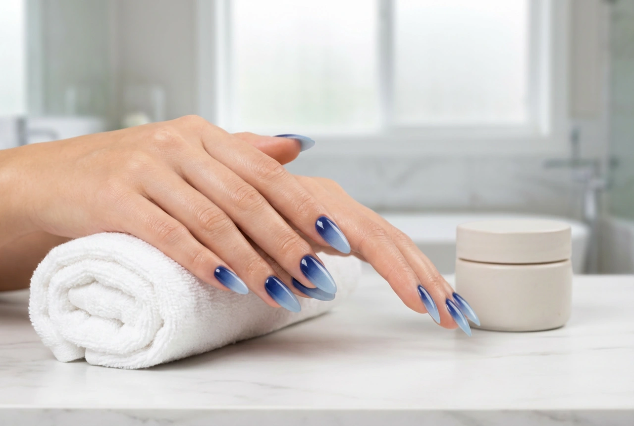 Uñas ombre en azul marino: un degradado nocturno en tonos fríos