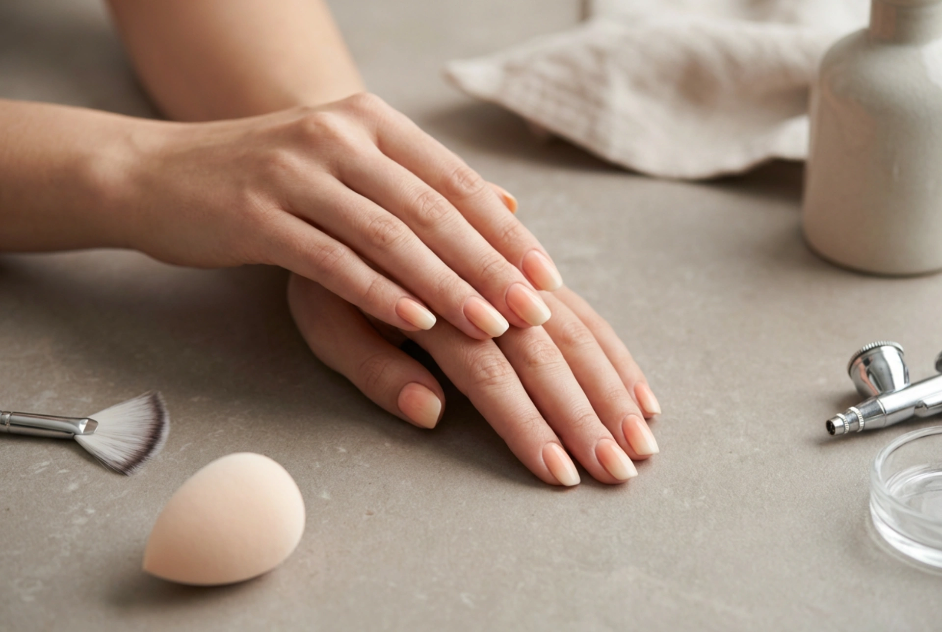 Uñas híbridas ombré: esponja, aerógrafo y pincel de abanico