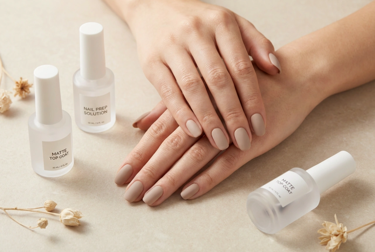 Acabado mate: uñas mate sin rayas, desengrasado y top coat