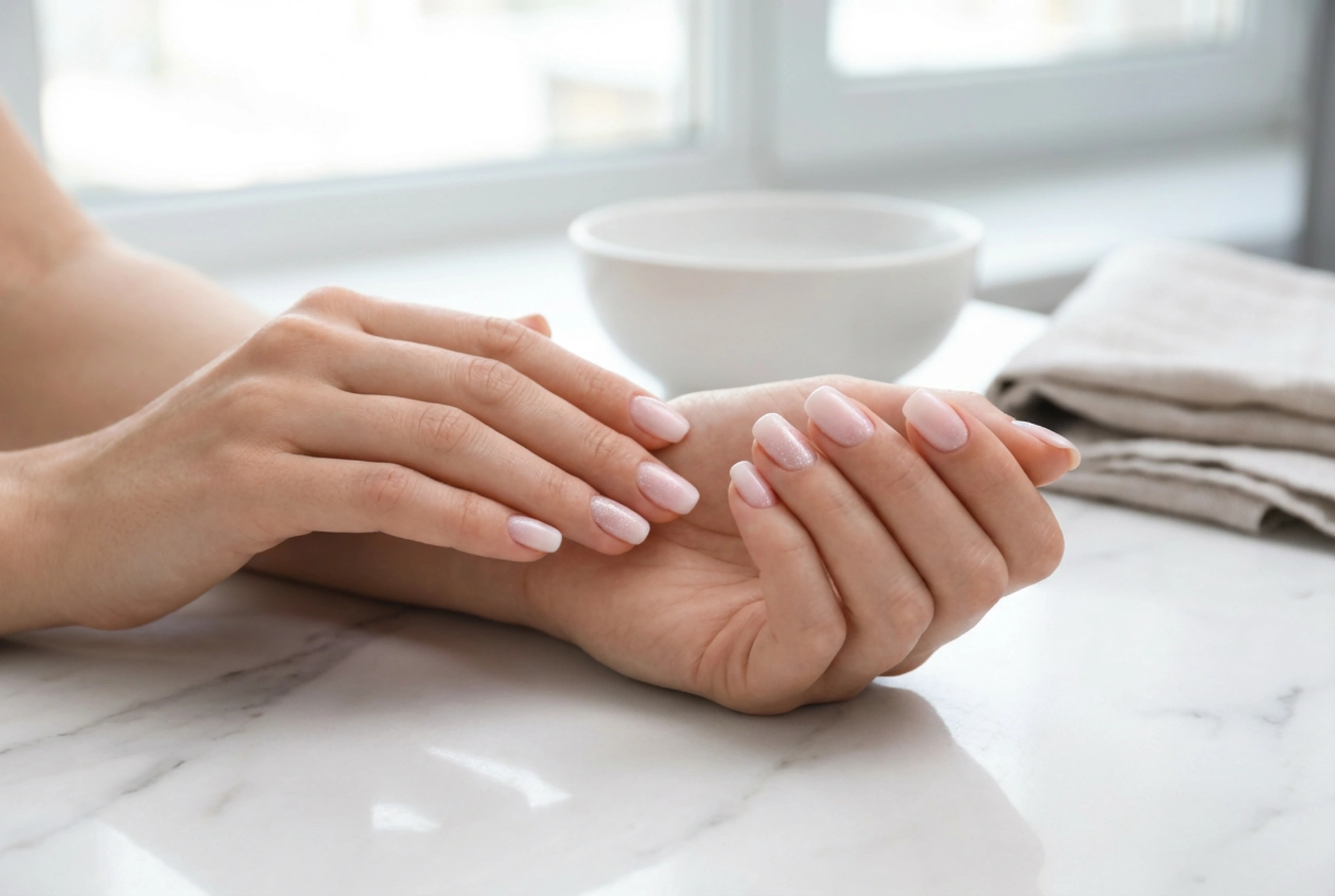 Uñas ombre claras con purpurina: un brillo delicado sin transparencias