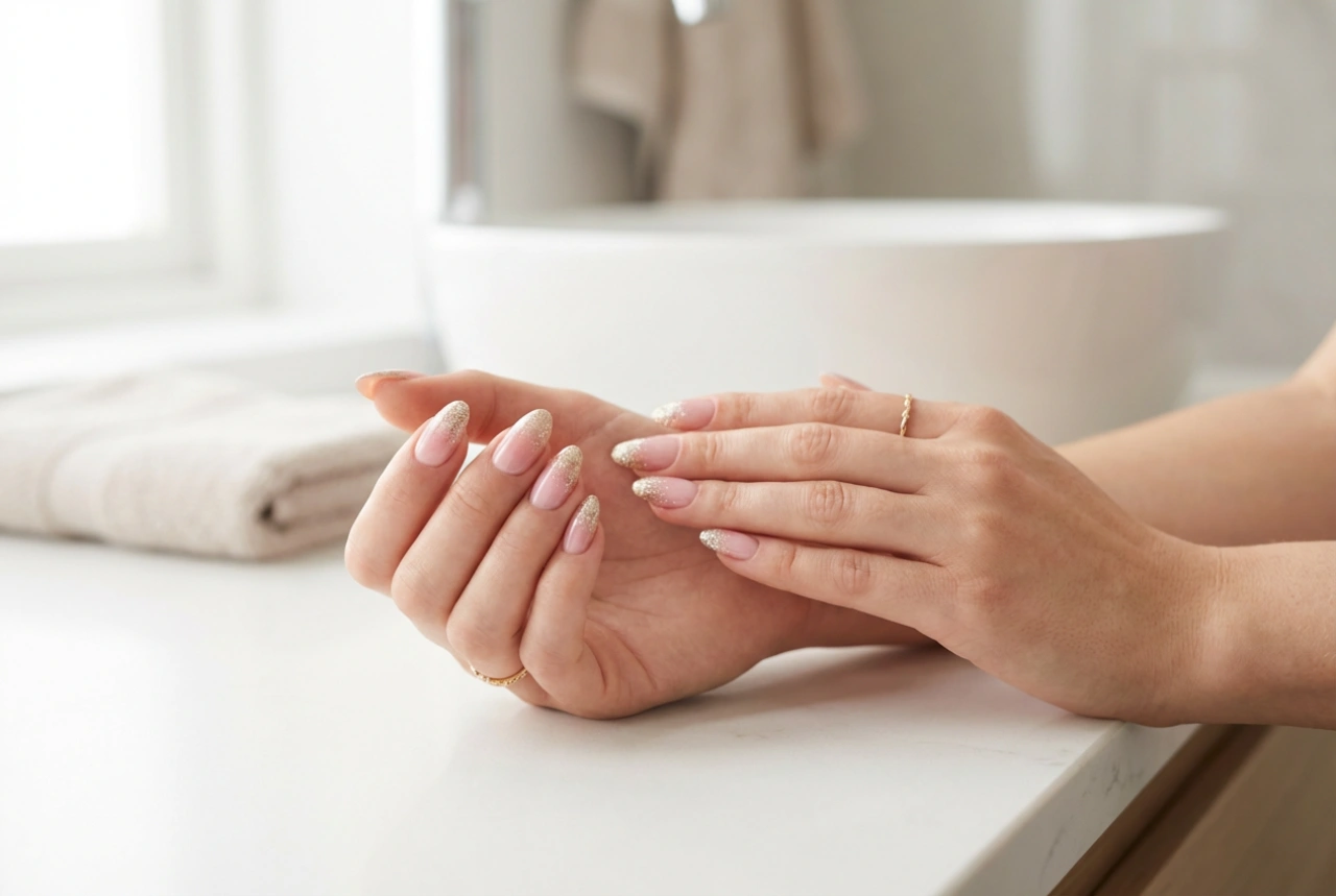 Uñas ombre rosa con purpurina: dónde añadir brillo y cómo protegerlas