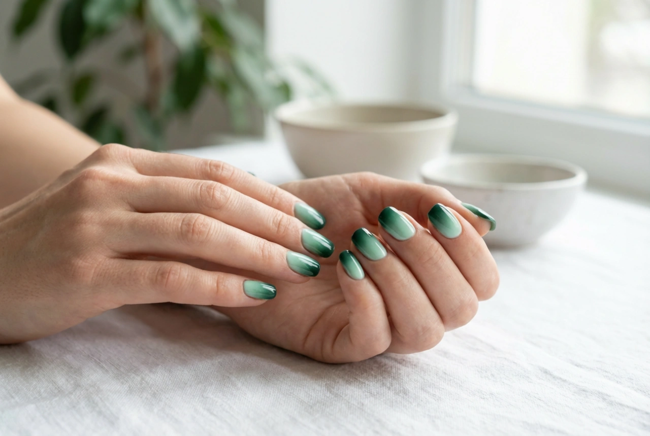 Uñas ombre verdes: de la menta al verde botella