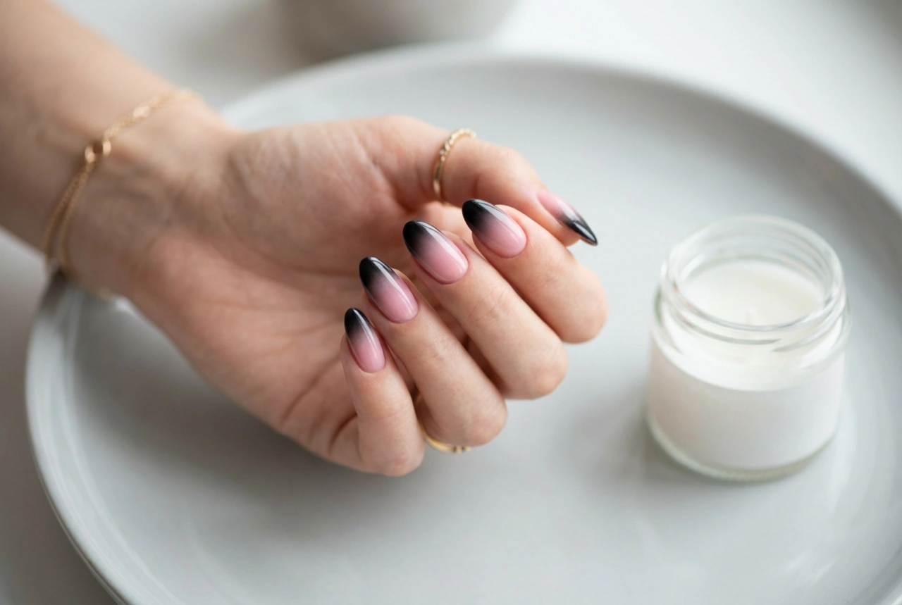 Uñas ombre rosa y negro: un efecto de contraste impecable y sin marcas