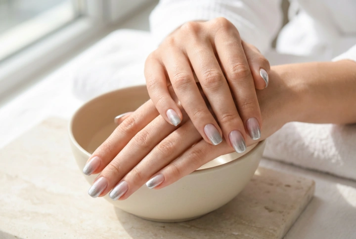 Uñas ombré plateadas: transición a la plata desde diferentes bases
