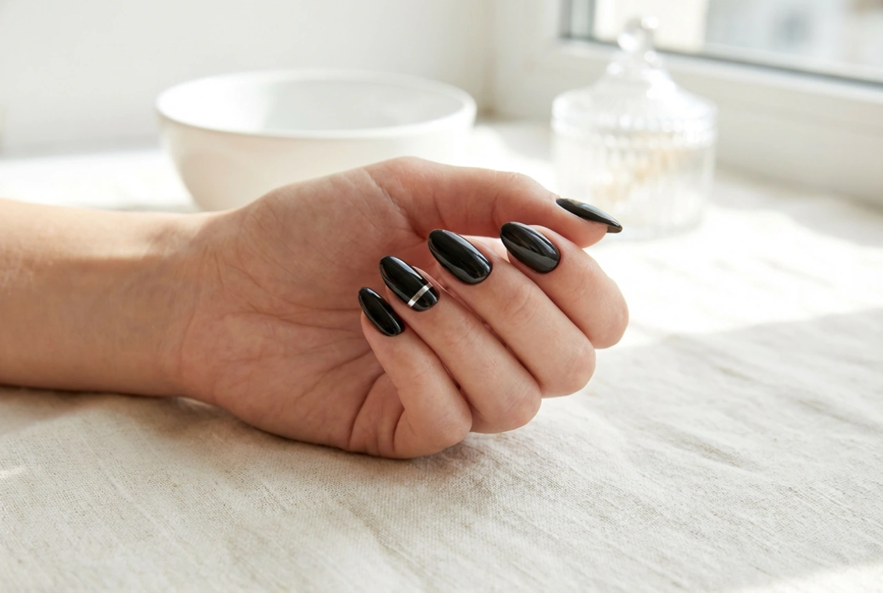 Uñas plateadas y negras: acento metálico y negro profundo paso a paso