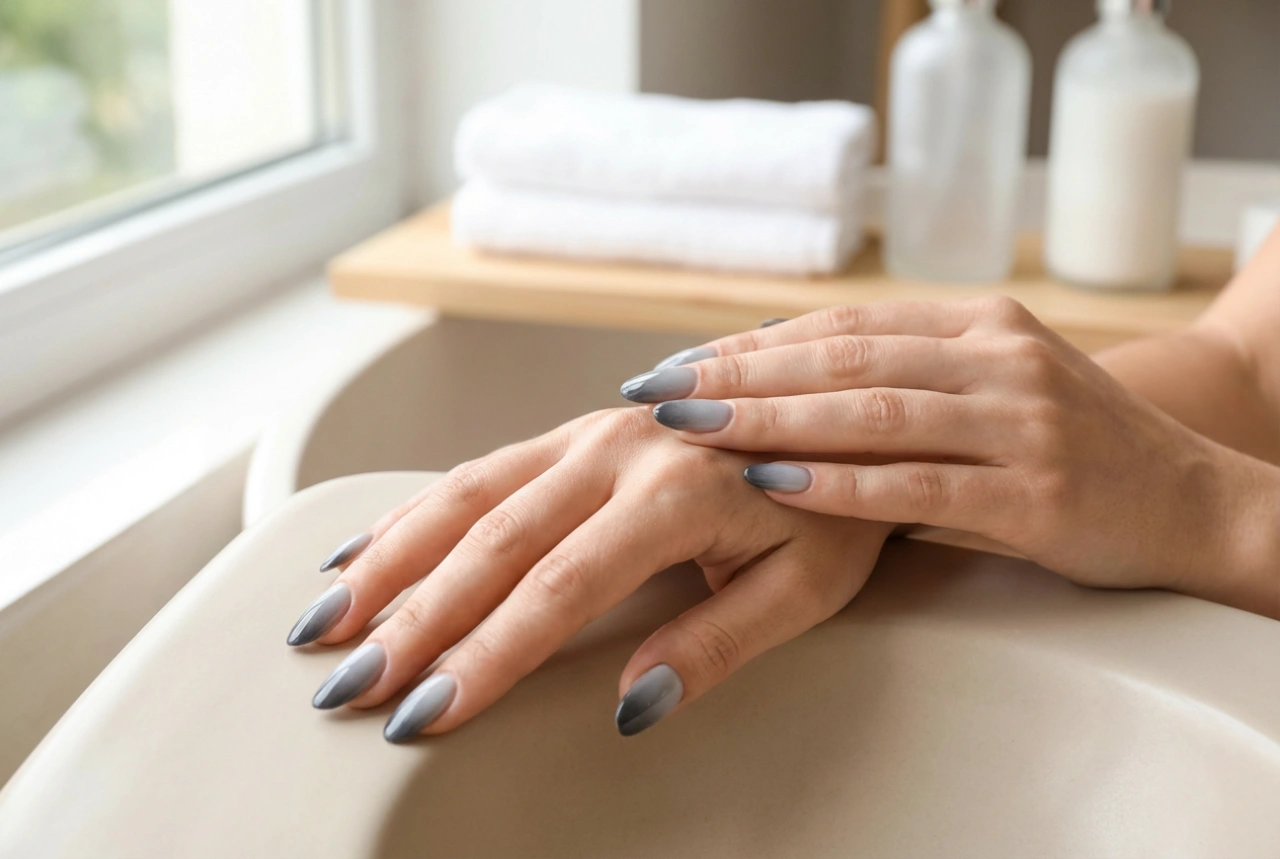 Ombre gris en las uñas: selección de tonos, difuminado y top coat