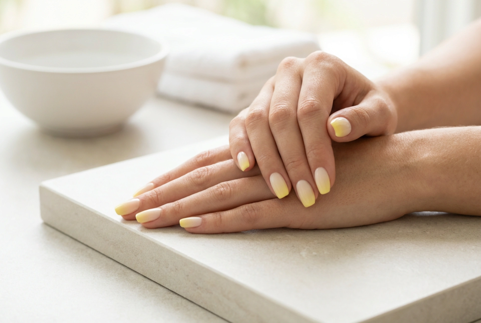 Ombré amarillo en las uñas: buenas bases, difuminado y acabado