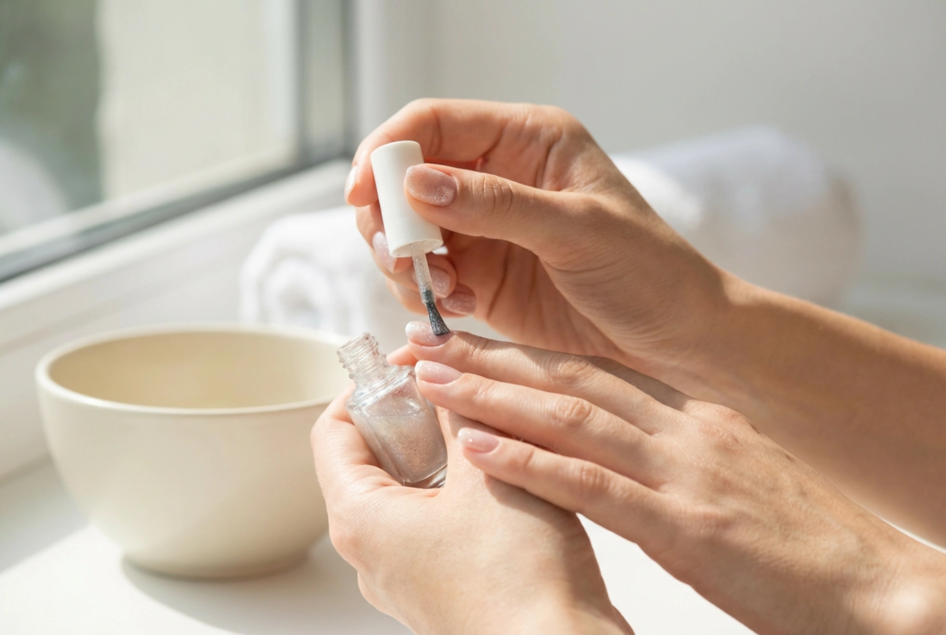 Esmalte de uñas híbrido con purpurina: métodos de aplicación y capas probadas