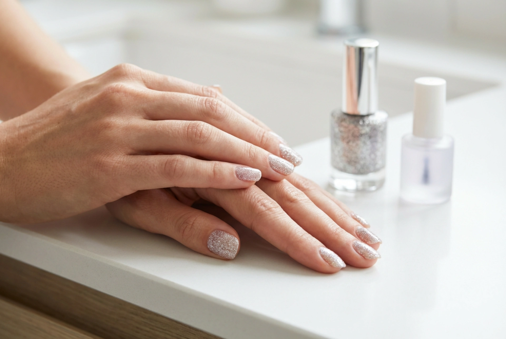 Esmaltes híbridos con purpurina: aplicación uniforme y suavizado de la superficie