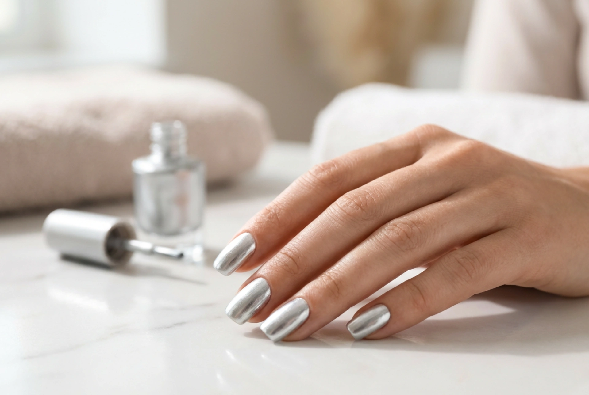 Esmalte de uñas plateado: brillo uniforme y acabado duradero