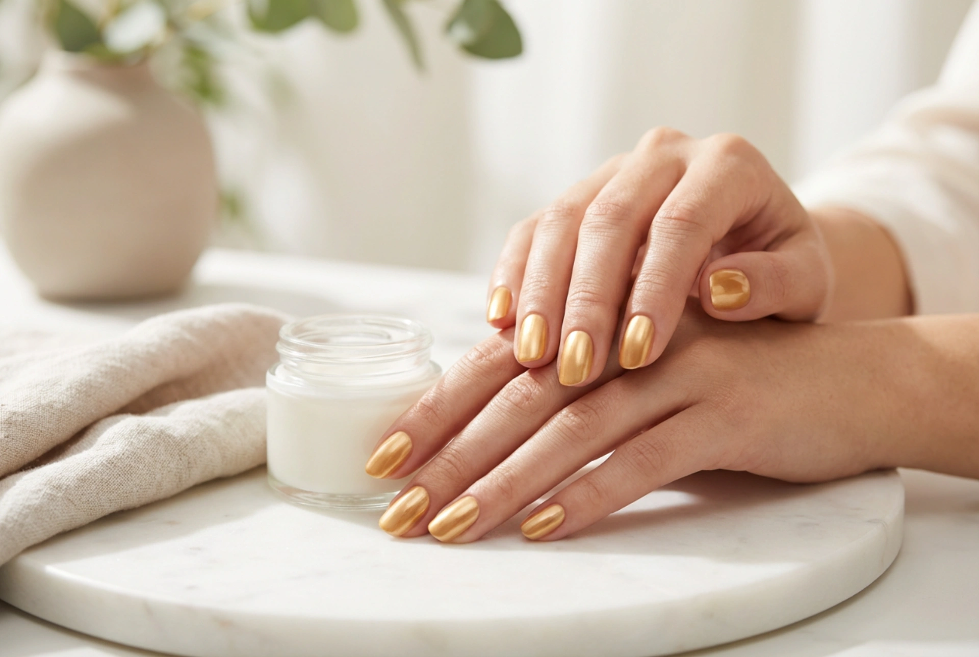 Esmalte de uñas semipermanente dorado: aplicación suave, brillo uniforme y estilos