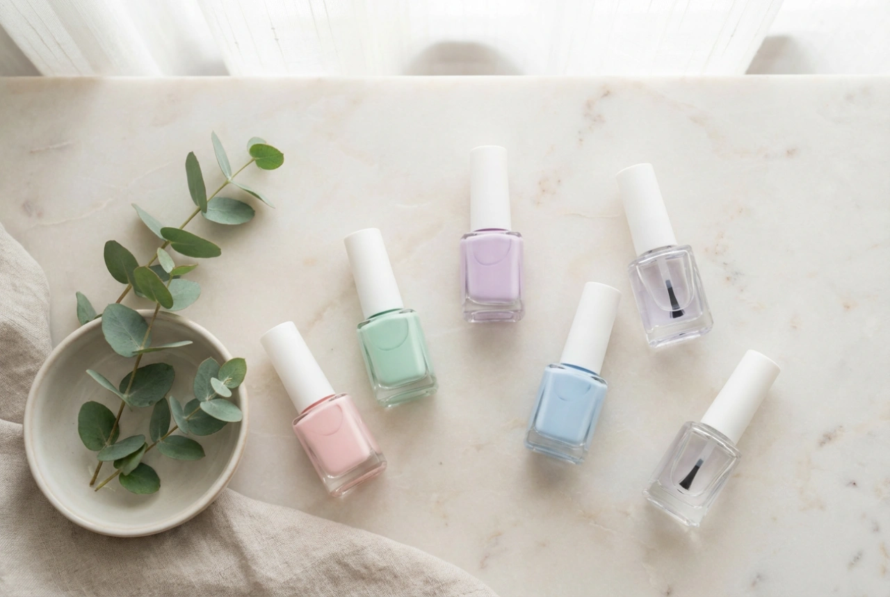 Esmaltes semipermanentes pastel paso a paso: base, dos capas y top coat