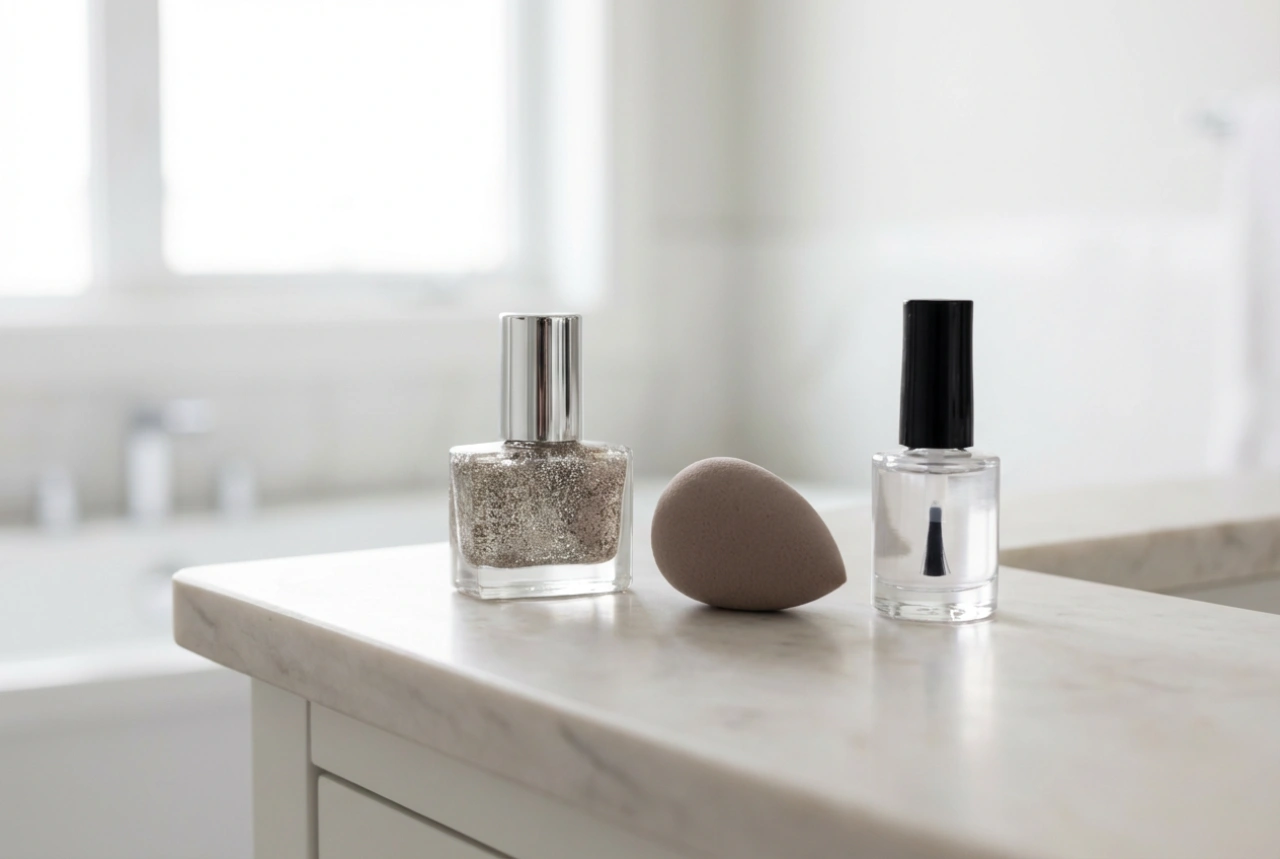 Esmaltes híbridos con purpurina: glitter uniforme, esponja y top coat