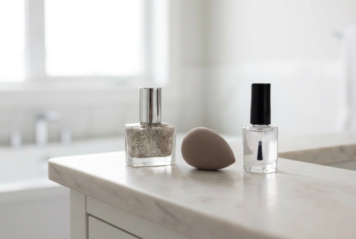 Esmaltes híbridos con purpurina: glitter uniforme, esponja y top coat