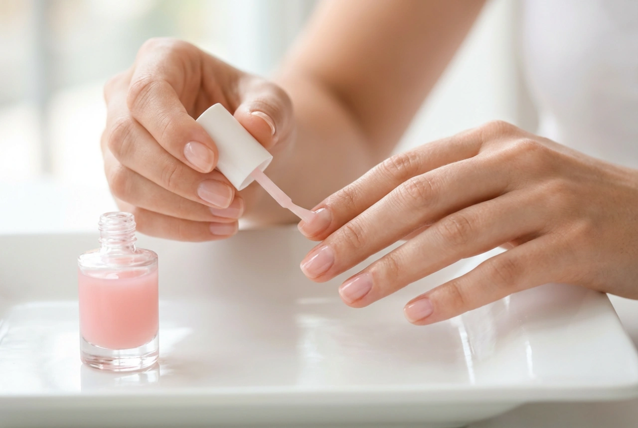 Esmalte de tratamiento rosa para uñas: color sutil, cuidado y brillo