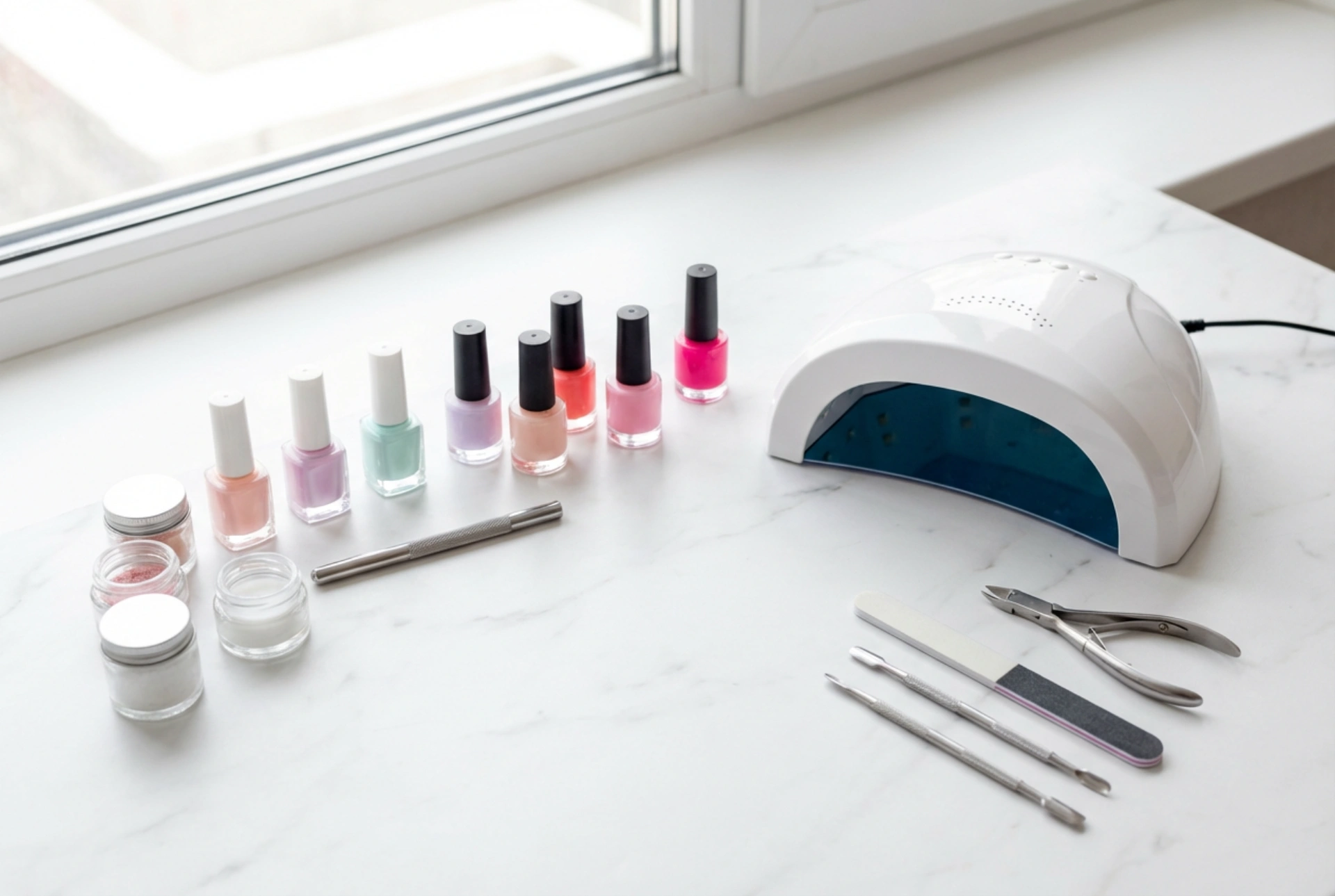 Kit de manicura semipermanente: elección de lámpara, bases y colores, e instrucciones para la primera aplicación