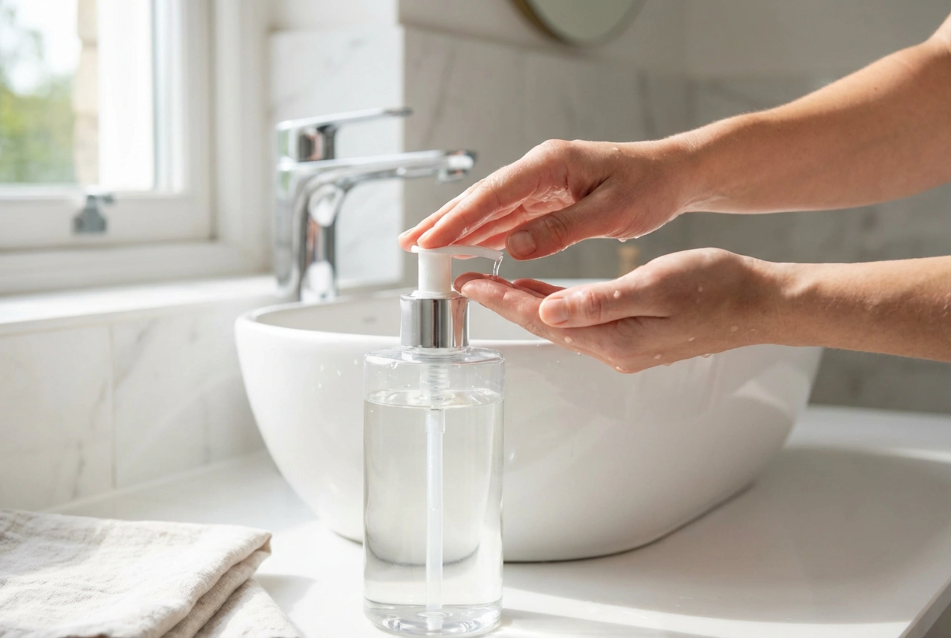 Jabón líquido: lavado higiénico de manos y cuerpo, dosificación y aclarado