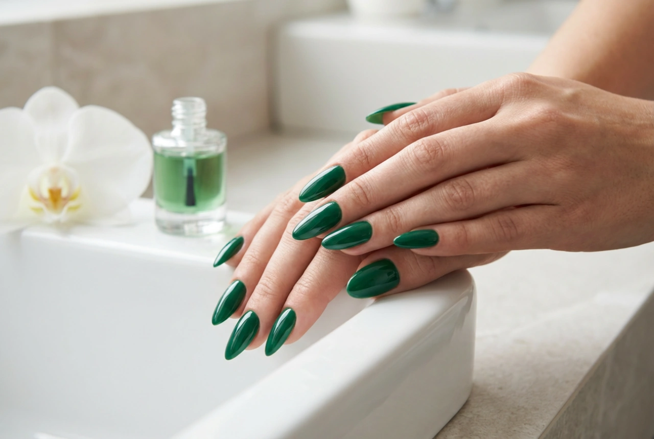 Esmalte de uñas verde sin rayas: preparación de la uña, capas y acabado