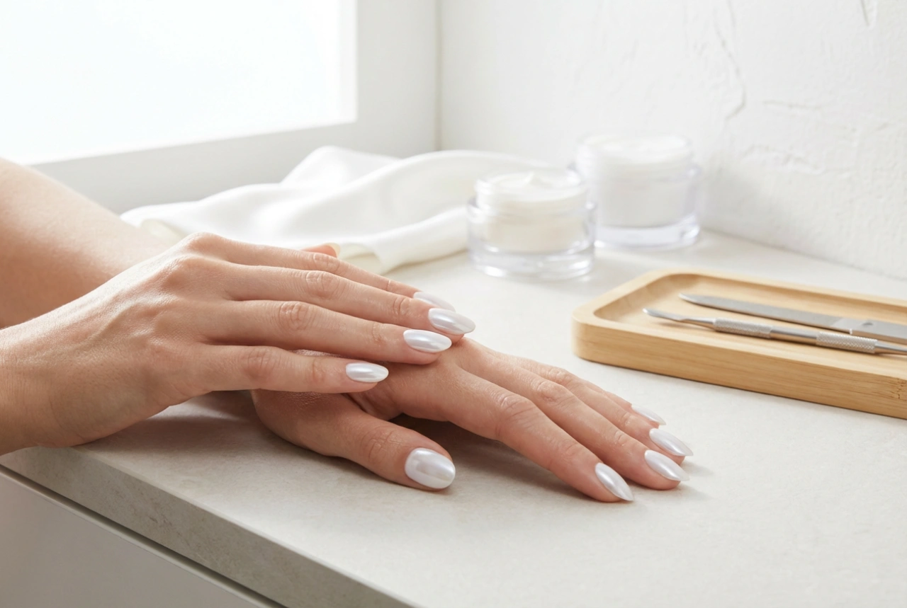 Uñas claras con polvo: efecto espejo delicado paso a paso