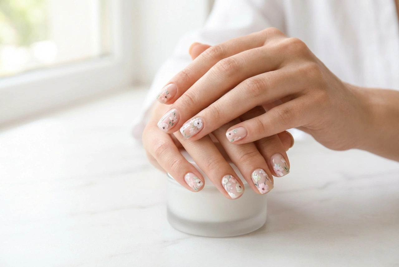 Pegatinas de flores para uñas: composiciones, fondo y protección con top coat