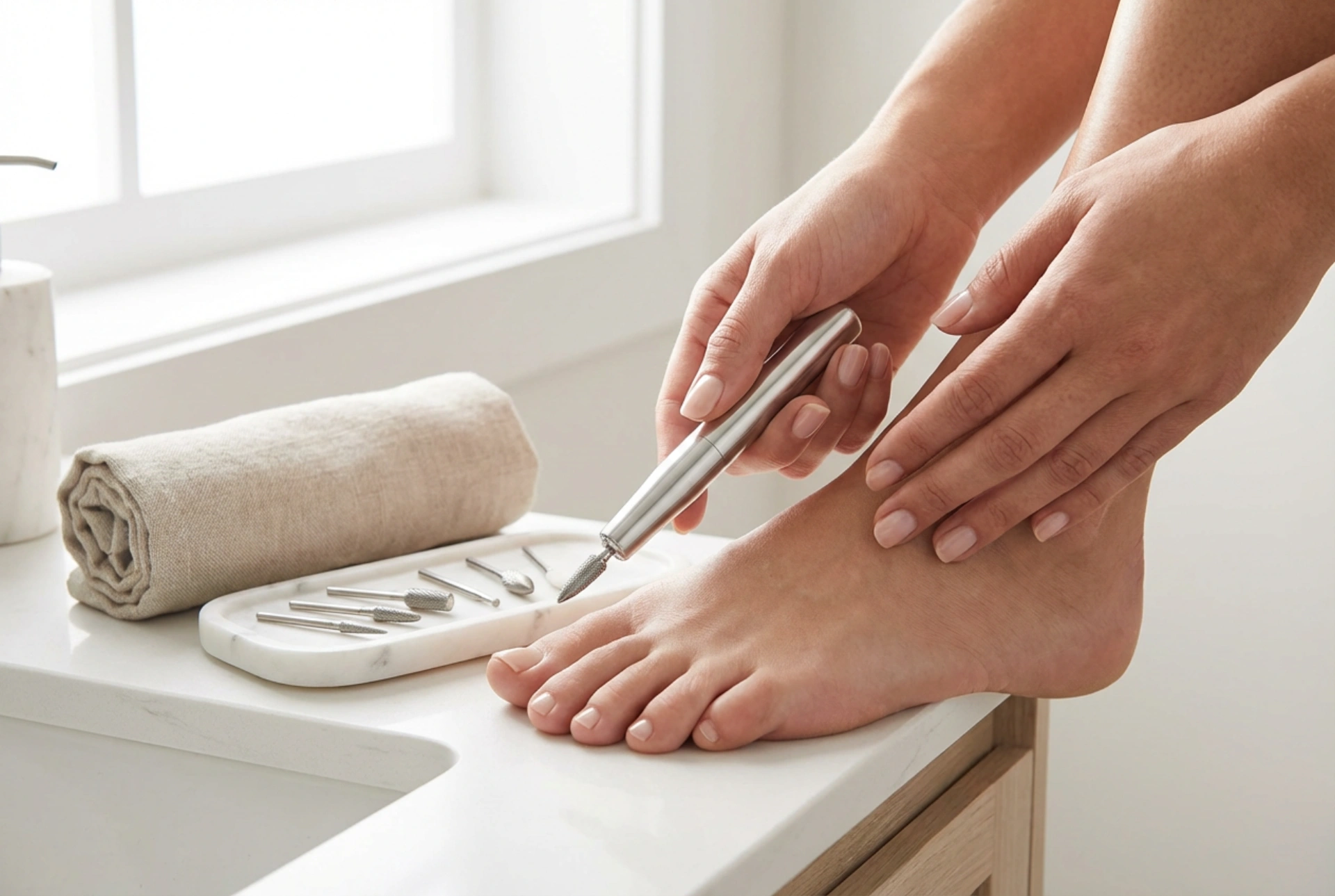 Torno de pedicura: preparación de los pies, fresas y técnica de trabajo
