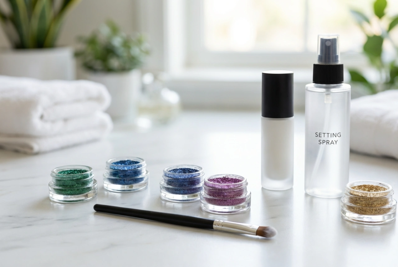 Sombras de ojos con purpurina sin desprendimiento: base, aplicación y fijación