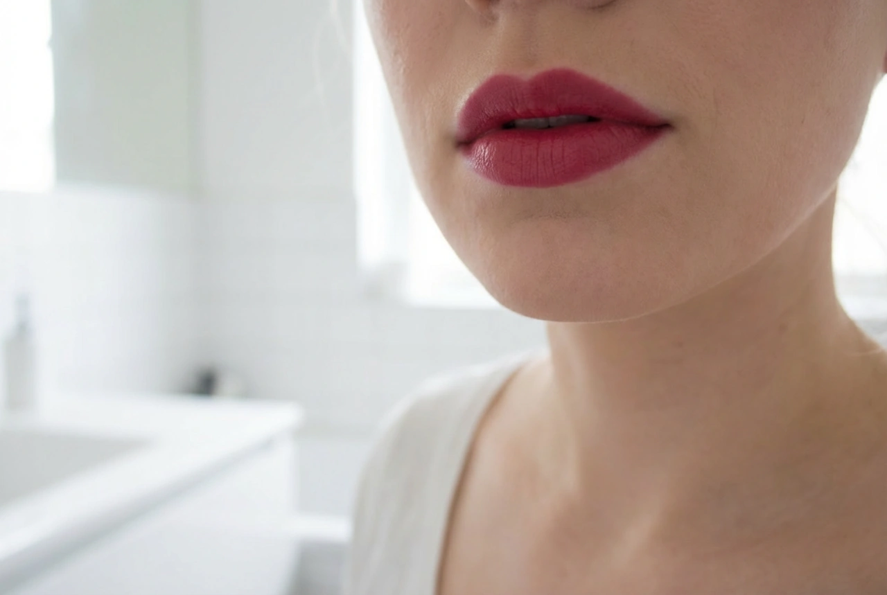Pintalabios rojo con pigmento azul: rojo frío, dientes blancos, durabilidad