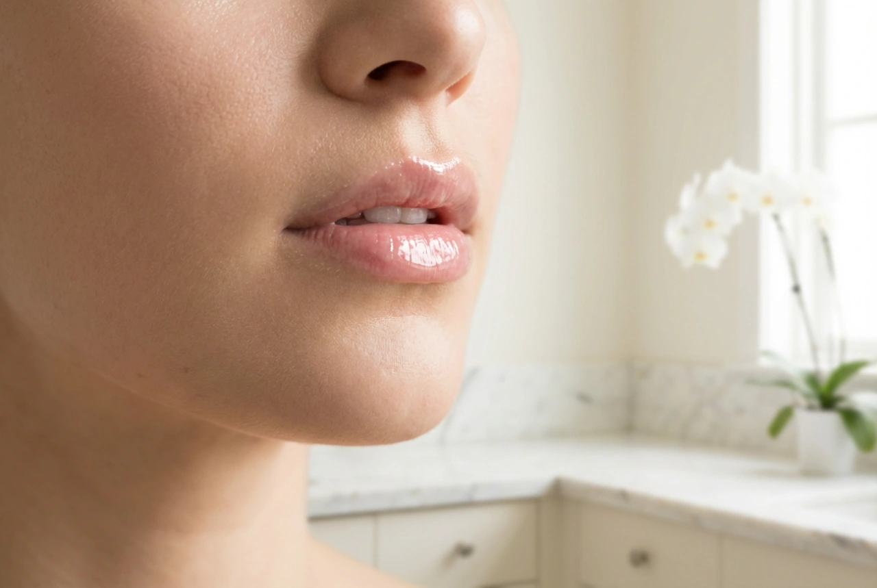 Brillo de labios transparente: cuidado del contorno y efecto de labios mojados