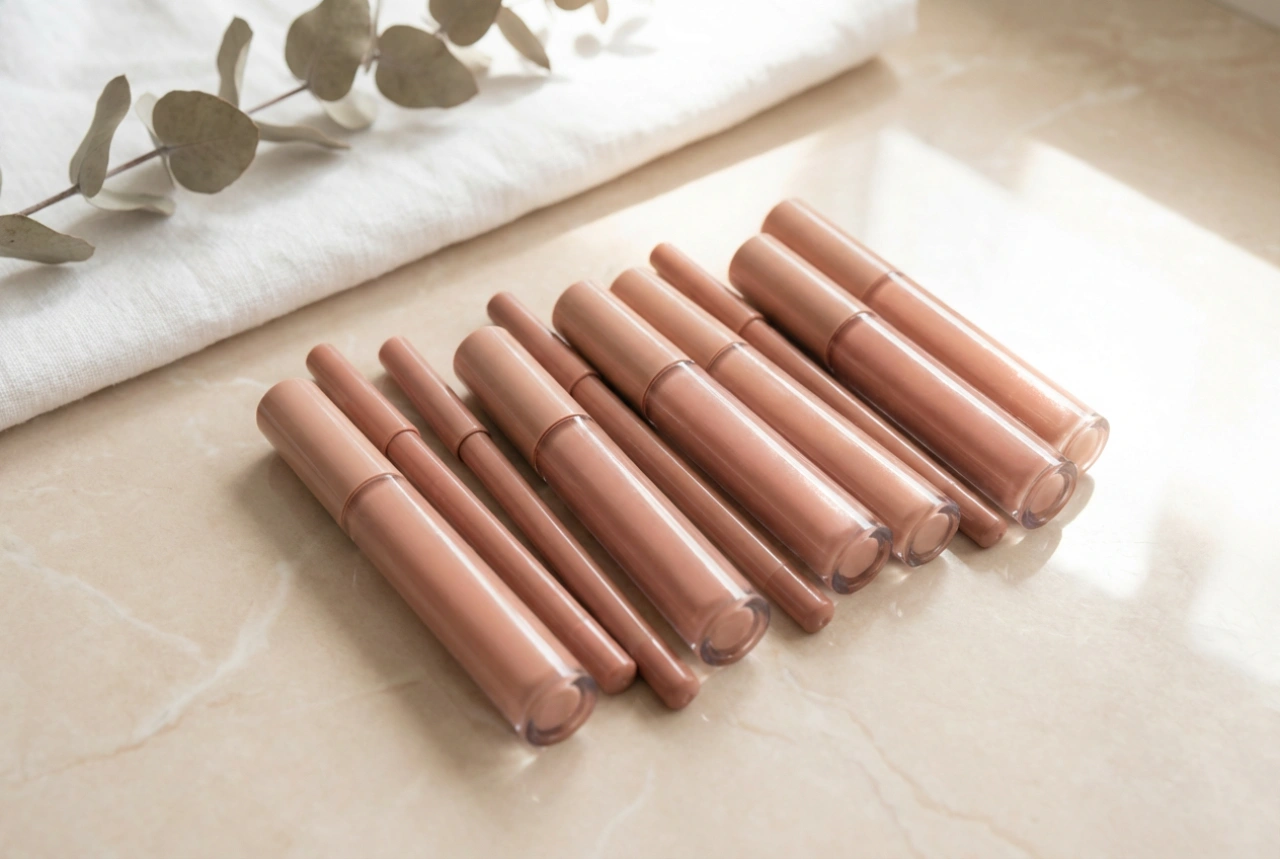 Brillos de labios nude: brillo sutil, combinación con delineador y retoques